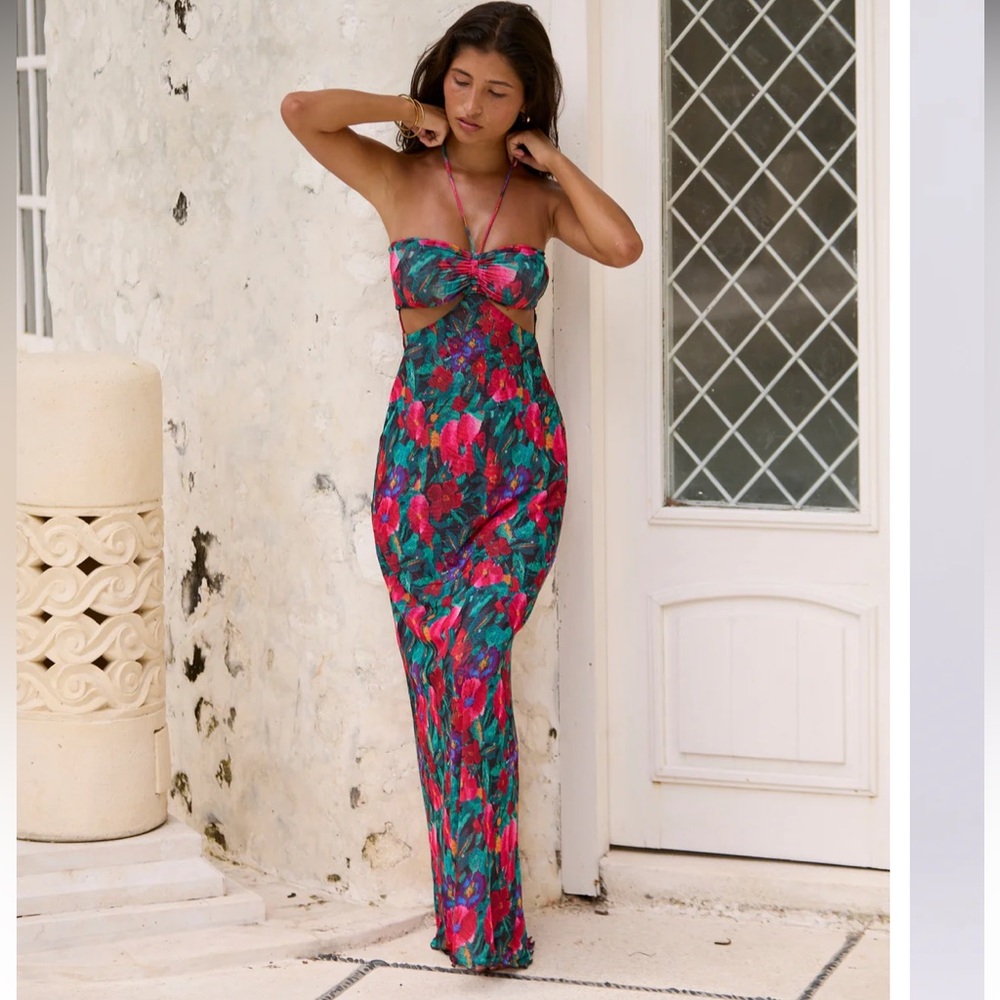RESA Phoebe Dress in Resort, XS, Worn Once, Multicolor Floral Wedding Dress